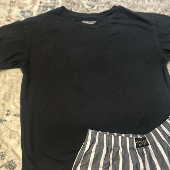 Victoria’s Secret Black T-Shirt and Striped Shorts Pajama Set - Picture 2 of 5